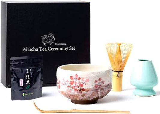 Akoen Tea Utensils Set of 6 Matcha Set (Matcha Rice Bowl, Chasen, Chasen Kusekuseshi Chasen, Instruction Manual for Matcha) (Small Rice Bowl, Heian Sakura)