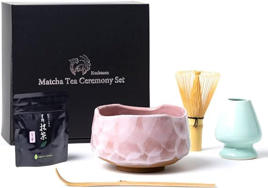 Akoen Tea Utensils Set of 6 Matcha Set (Matcha Rice Bowl, Chasen, Chasen Kusekusai, Chasaku, Instruction Manual for Matcha) (Sakura Kohiki)