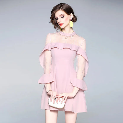 Spring and summer 2024 new women's mesh splicing Ruffle Dress celebrity perspective sheath dresses butterfly sleeve cloth