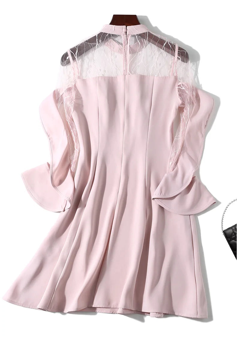 Spring and summer 2024 new women's mesh splicing Ruffle Dress celebrity perspective sheath dresses butterfly sleeve cloth