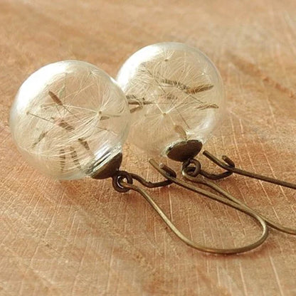 16MM Glass Globe Dandelion Seed Earrings Eco Earring Botanical Jewelry Nature Real Dried Flowers Dangle Earrings For Women