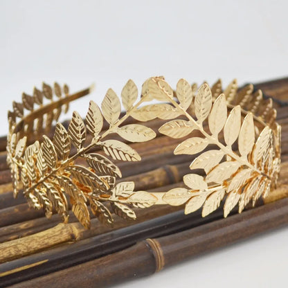 Baroque Golden Metal Leaf Headband Headpiece Crown Tiara Headdress Roman Goddess Greek Hair Jewelry Bride Wedding Accessories