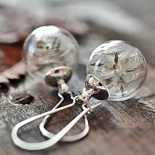 16MM Glass Globe Dandelion Seed Earrings Eco Earring Botanical Jewelry Nature Real Dried Flowers Dangle Earrings For Women