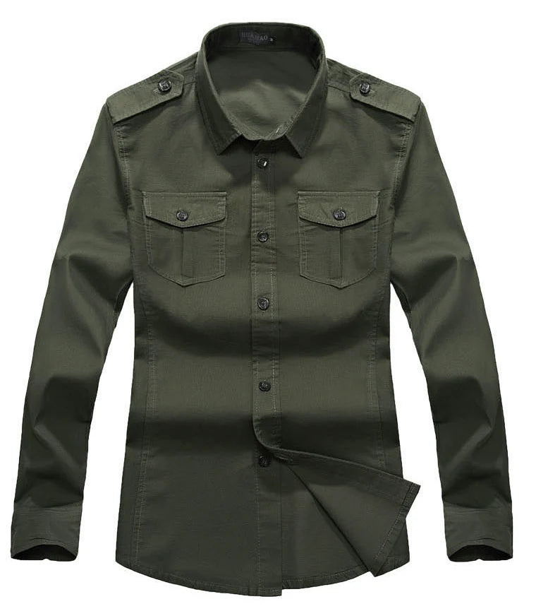 2024 Military Slim Fit Mens Long Sleeve Cargo Shirts Causaul Blouses Yellow Army green M-5XL