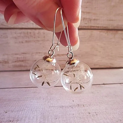 16MM Glass Globe Dandelion Seed Earrings Eco Earring Botanical Jewelry Nature Real Dried Flowers Dangle Earrings For Women