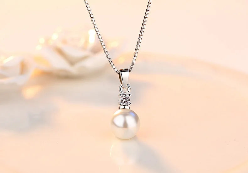 Silver Color  Necklace Drilling Of Zircon Pearls No Chain Necklaces & Pendants For Women Fine Jewelry   VNS8021