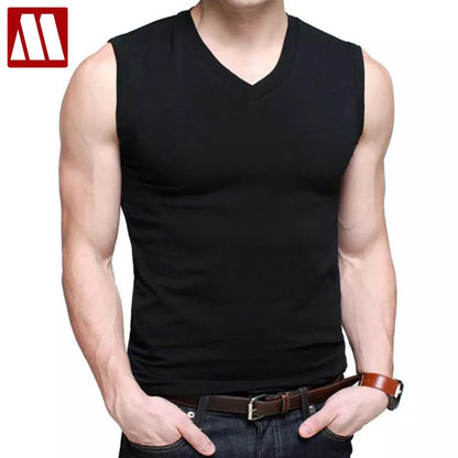 Mens Cotton T-Shirts V-Neck Short Sleeve