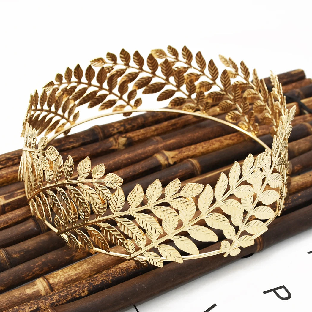 Baroque Golden Metal Leaf Headband Headpiece Crown Tiara Headdress Roman Goddess Greek Hair Jewelry Bride Wedding Accessories