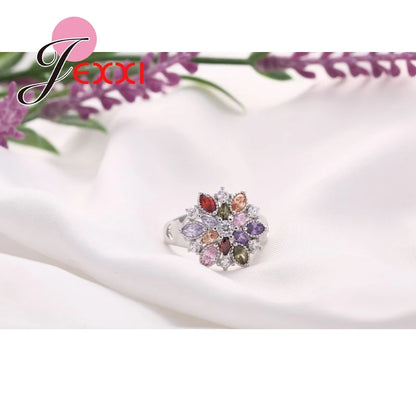 Girls Bling Jewelry Finger Accessories Fashion 925 Sterling Silver Colorized Flower Shape Rings Wholesale