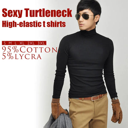 Men's long-sleeve T-shirt Sexy turtleneck high-elastic Lycra