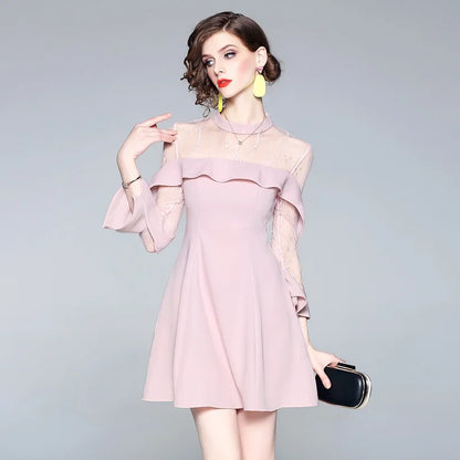 Spring and summer 2024 new women's mesh splicing Ruffle Dress celebrity perspective sheath dresses butterfly sleeve cloth