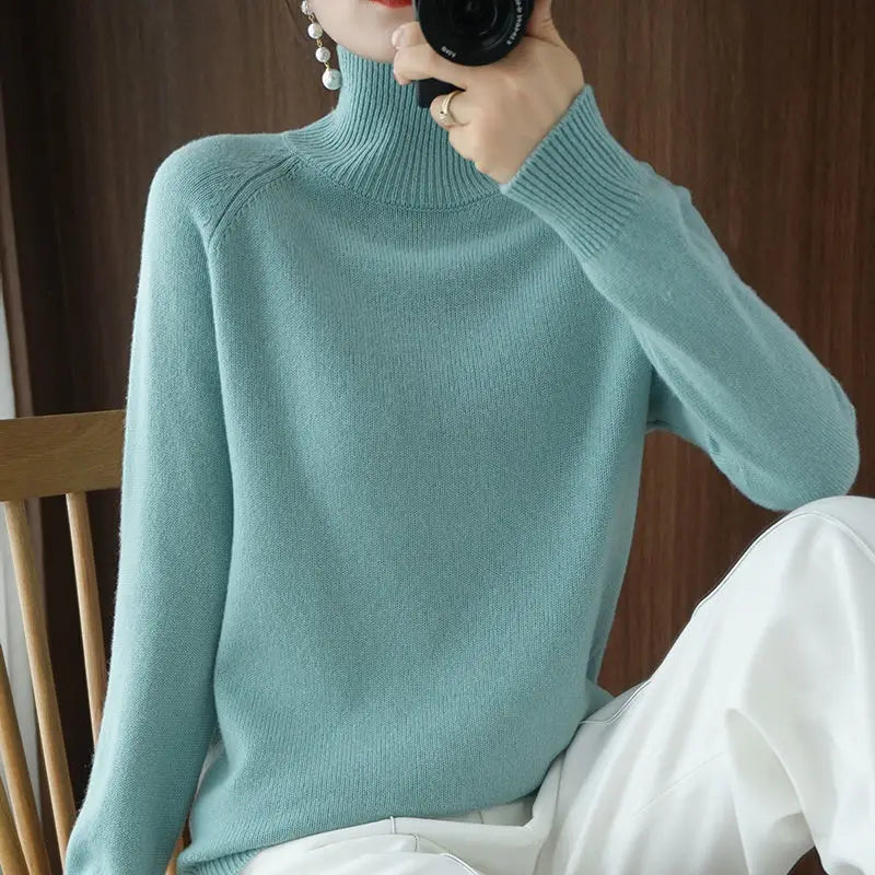 Turtleneck Pullover Fall/winter 2024 Cashmere Sweater Women Pure Color Casual Long-sleeved Loose Pullover Bottoming Women's