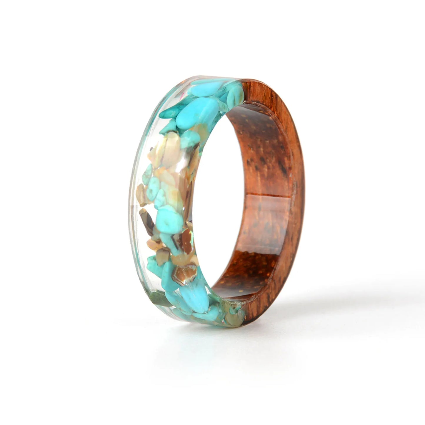 2024 Hot Sale Handmade Wood Resin Ring Dried Flowers Plants