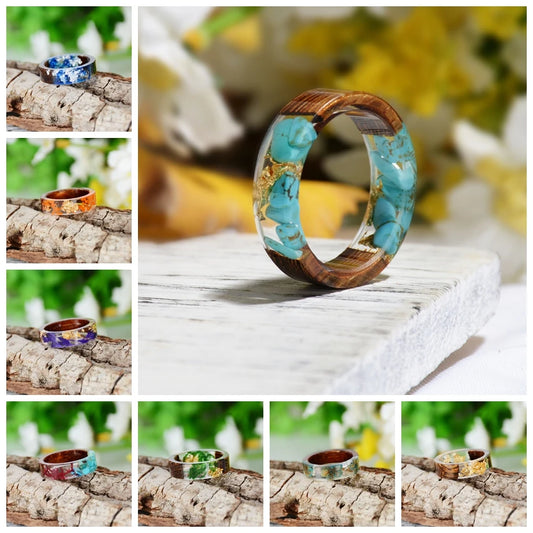 2024 Hot Sale Handmade Wood Resin Ring Dried Flowers Plants