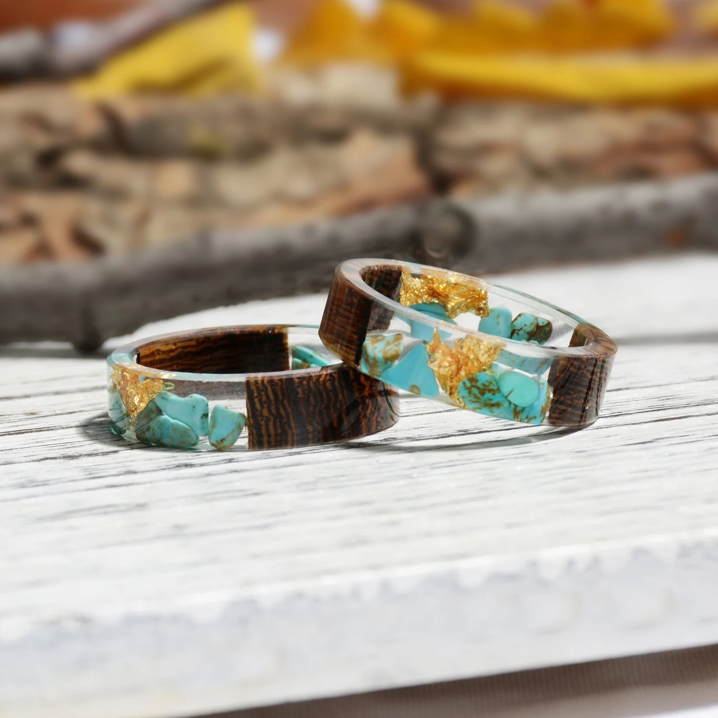 2024 Hot Sale Handmade Wood Resin Ring Dried Flowers Plants