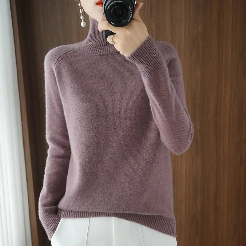 Turtleneck Pullover Fall/winter 2024 Cashmere Sweater Women Pure Color Casual Long-sleeved Loose Pullover Bottoming Women's