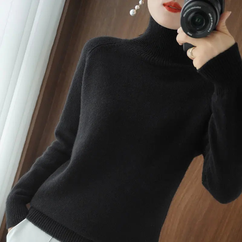 Turtleneck Pullover Fall/winter 2024 Cashmere Sweater Women Pure Color Casual Long-sleeved Loose Pullover Bottoming Women's