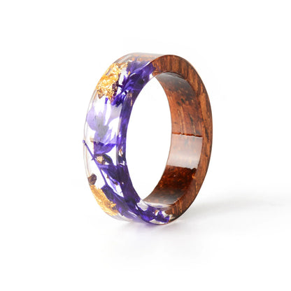 2024 Hot Sale Handmade Wood Resin Ring Dried Flowers Plants