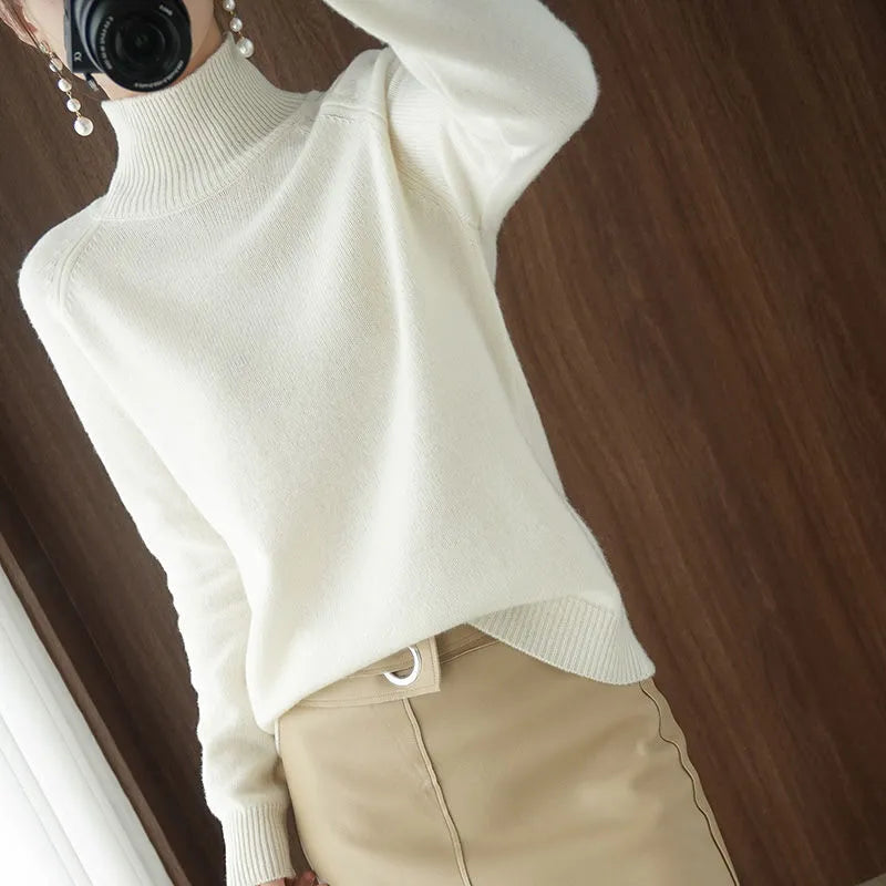 Turtleneck Pullover Fall/winter 2024 Cashmere Sweater Women Pure Color Casual Long-sleeved Loose Pullover Bottoming Women's