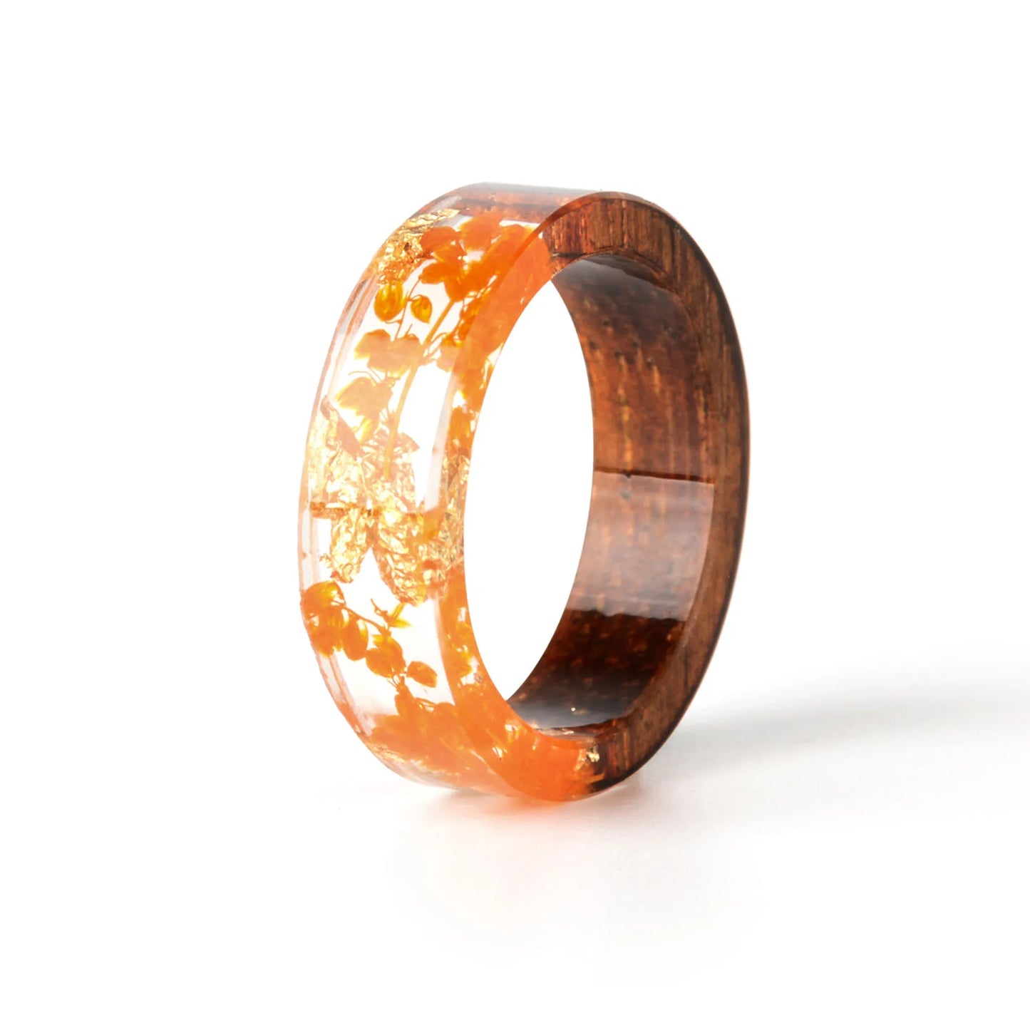 2024 Hot Sale Handmade Wood Resin Ring Dried Flowers Plants