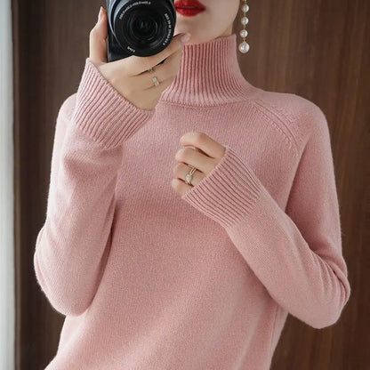 Turtleneck Pullover Fall/winter 2024 Cashmere Sweater Women Pure Color Casual Long-sleeved Loose Pullover Bottoming Women's