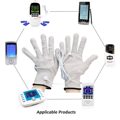 1Pair Magic Pulse Conductive Massage Gloves With Cable For Ten Fingers Health Care Machines Electric Acupuncture Physiotherapy Massager