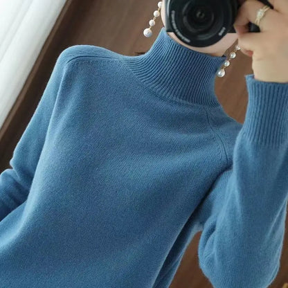 Turtleneck Pullover Fall/winter 2024 Cashmere Sweater Women Pure Color Casual Long-sleeved Loose Pullover Bottoming Women's